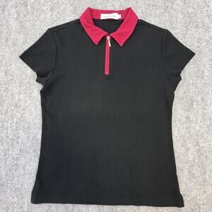Bugatchi Polo Shirt Womens Medium Black Red Zip Collar Short Sleeve Cotton Top